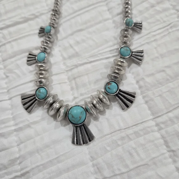 Lucky Brand Silver Necklace with Turquoise Accents - Picture 2 of 3